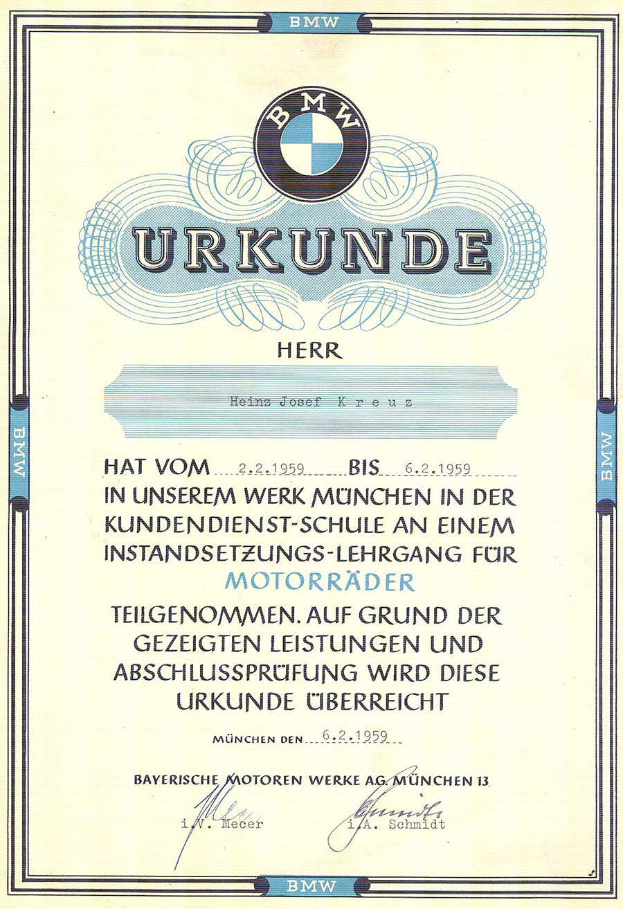 BMW Urkunde BMW Urkunde